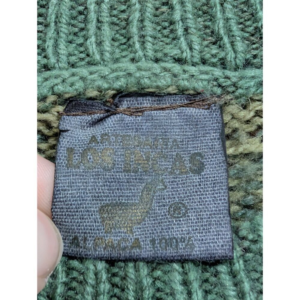 ARTESANIAS Los Incas Alpaca Sweater Pullover Green Tan Striped Long Sleeve Sz M? - Picture 6 of 16